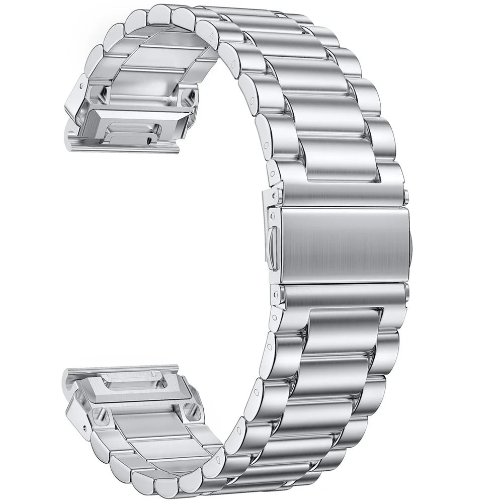 For Garmin Fenix 7 / 7 Pro 47mm / 5 Band 3-Bead Stainless Steel Watch Strap - Silver - 1