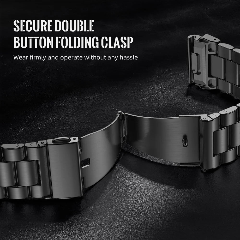 For Garmin Fenix 8 47mm / Fenix E 47mm Band 3-Bead Electroplating Color Metal Watch Strap - Black - 2