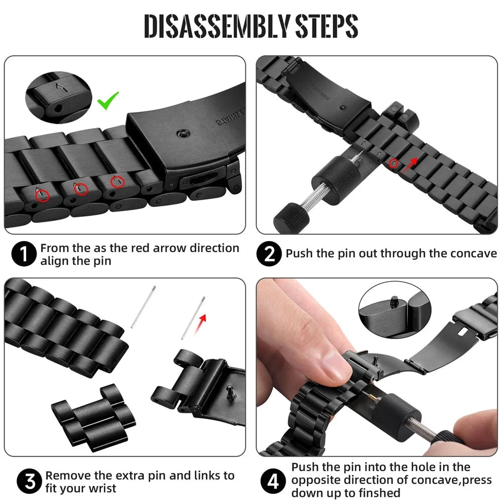 Watch Band For Garmin Forerunner 970 / Descent G2 / Approach S62 , 3-Bead Electroplating Color Metal Strap - Black - 6