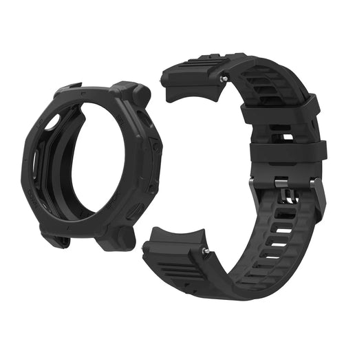 For Huami Amazfit T-Rex 3 Pro 48mm Silicone Replacement Strap Watch Band with Protective Case - Black - 1