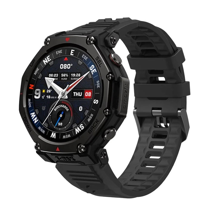 For Huami Amazfit T-Rex 3 Pro 48mm Silicone Replacement Strap Watch Band with Protective Case - Black - 4