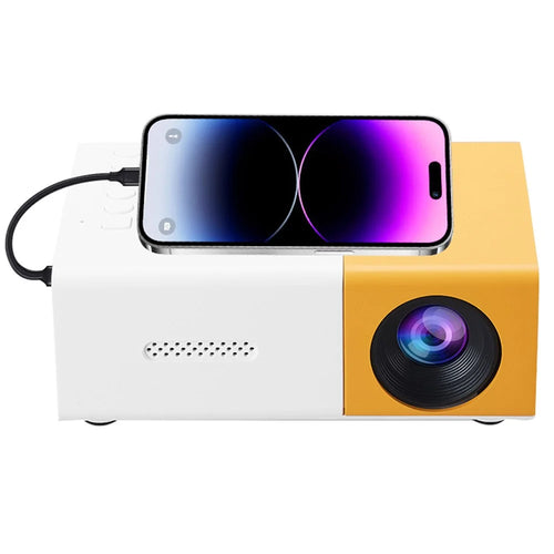 YG300S Mini Portable Projector Wired Phone Mirroring LED Video Projector 24-60 Inch Display for Bedroom Kids Entertainment - Yellow White / US Plug - 1