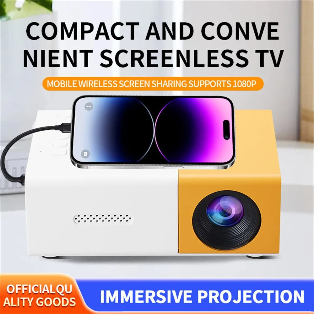 YG300S Mini Portable Projector Wired Phone Mirroring LED Video Projector 24-60 Inch Display for Bedroom Kids Entertainment - Yellow White / US Plug - 3