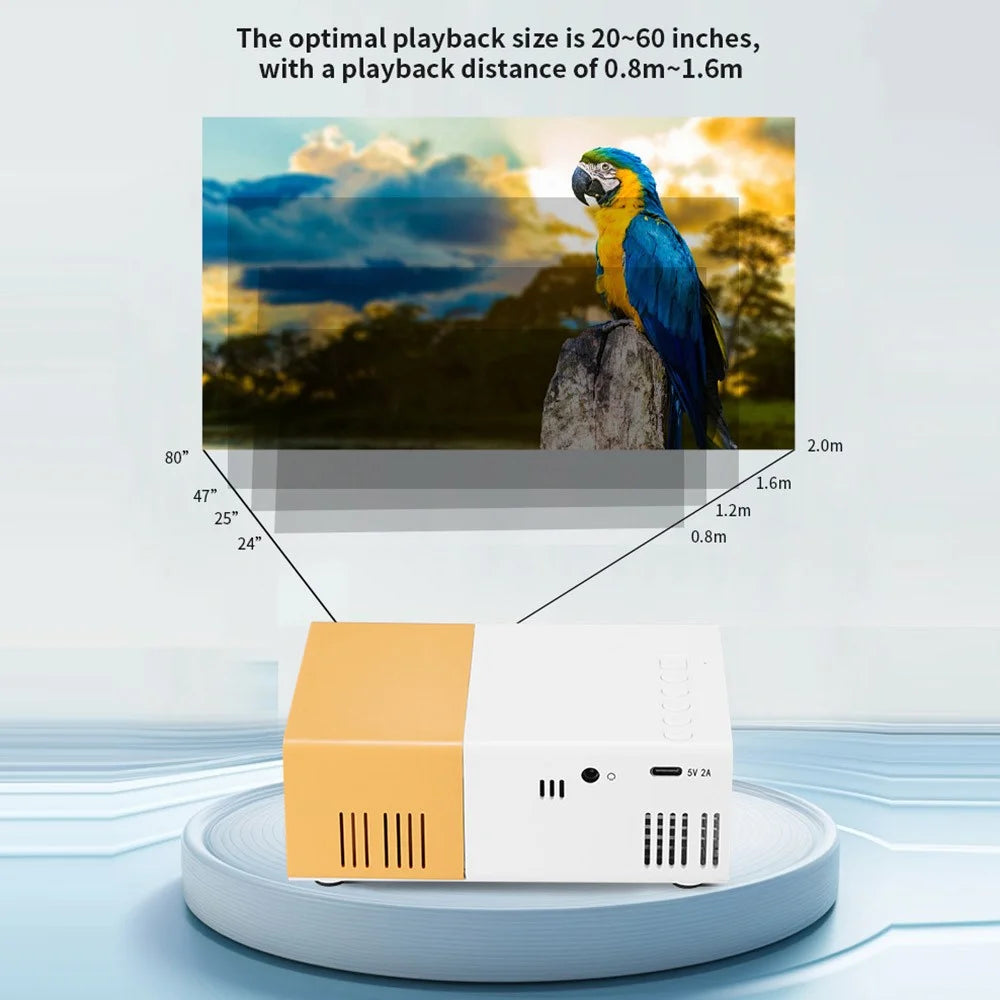 YG300S Mini Portable Projector Wired Phone Mirroring LED Video Projector 24-60 Inch Display for Bedroom Kids Entertainment - Yellow White / US Plug - 7