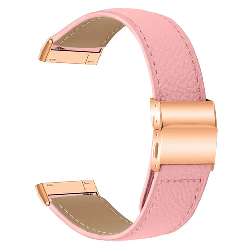 For Fitbit Versa 4  /  Sense 2 Genuine Leather Watch Band with Rose Gold Connector Turtle Back Buckle - Pink - 1