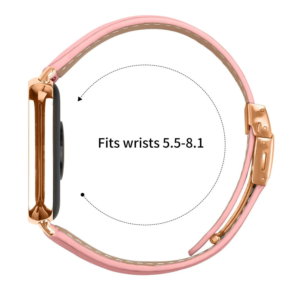 For Xiaomi Smart Band 10 Pro / 9 Pro / 8 Pro / Redmi Watch 6 / 5 / 4 Genuine Leather Watch Band with Rose Gold Connector Turtle Back Buckle - Pink - 6