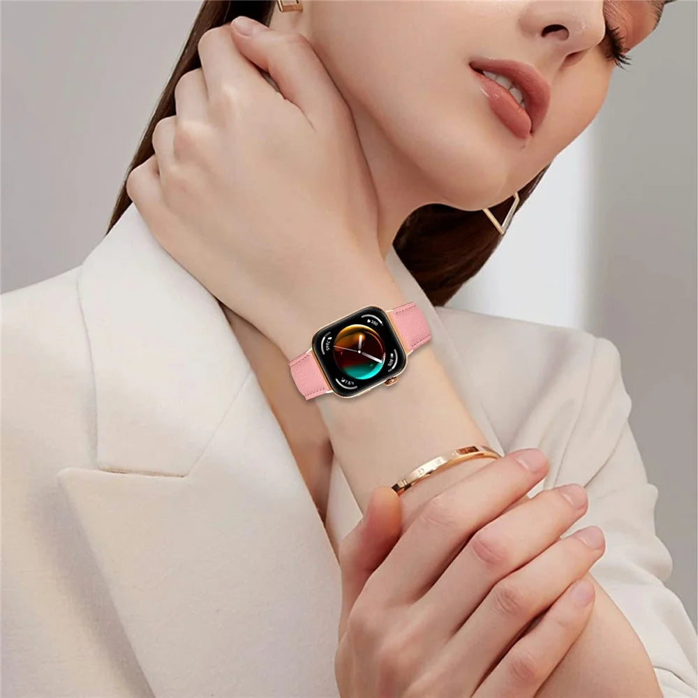 For Huawei Watch Fit 3  /  Fit 4  /  Fit 4 Pro Genuine Leather Watch Band with Rose Gold Connector Turtle Back Buckle - Pink - 3