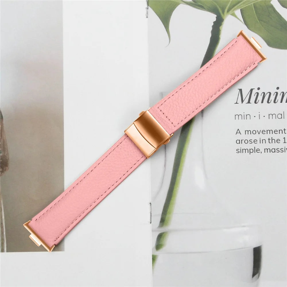 For Huawei Watch Fit 3  /  Fit 4  /  Fit 4 Pro Genuine Leather Watch Band with Rose Gold Connector Turtle Back Buckle - Pink - 5