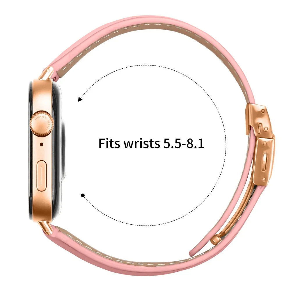 For Huawei Watch Fit 3  /  Fit 4  /  Fit 4 Pro Genuine Leather Watch Band with Rose Gold Connector Turtle Back Buckle - Pink - 6