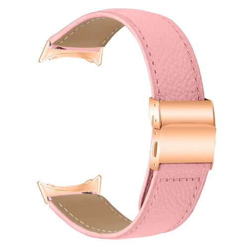For Google Pixel Watch 4 41mm / Watch 3 41mm / Watch 2 / Watch Genuine Leather Watch Band with Rose Gold Connector Turtle Back Buckle - Pink - 1