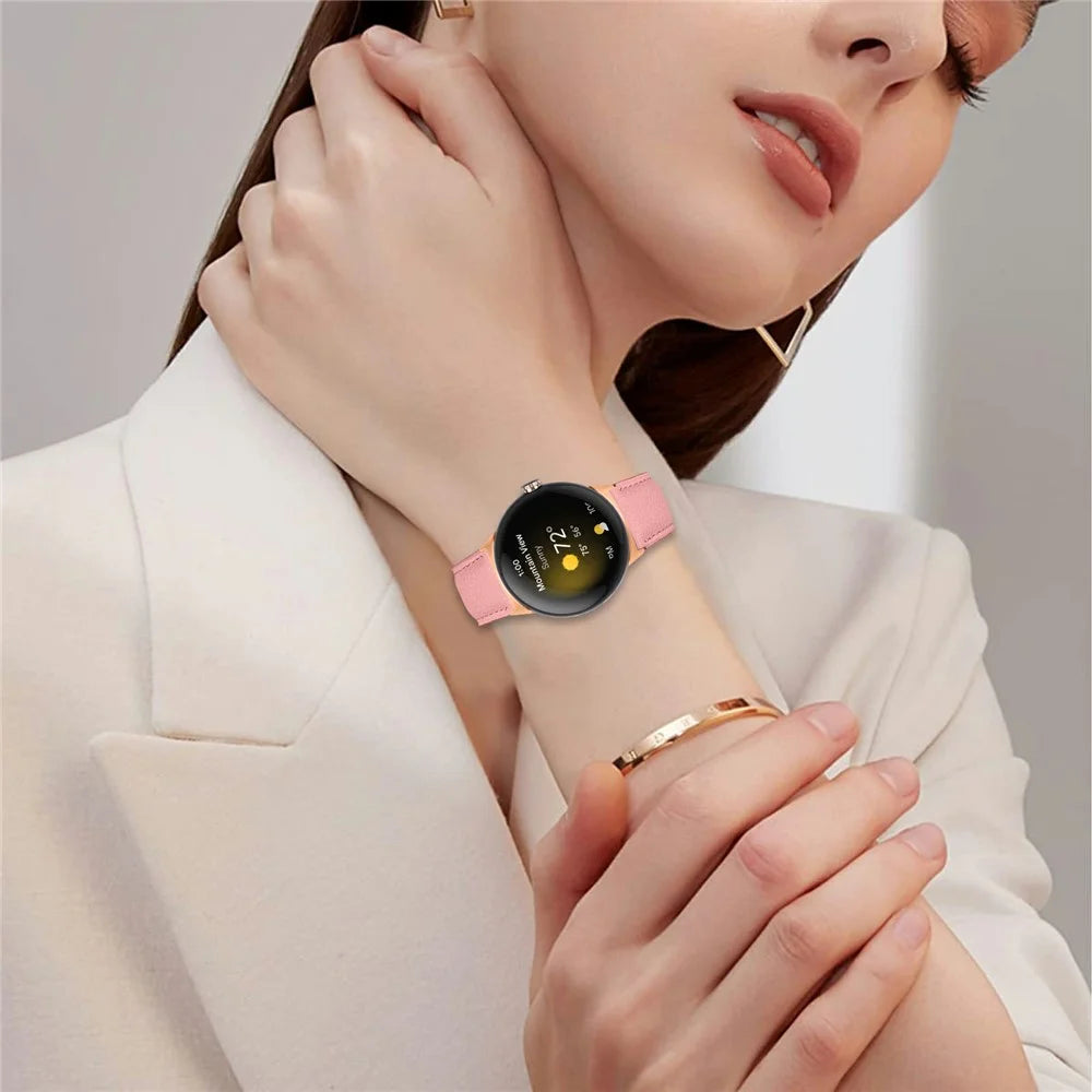 For Google Pixel Watch 4 41mm / Watch 3 41mm / Watch 2 / Watch Genuine Leather Watch Band with Rose Gold Connector Turtle Back Buckle - Pink - 3
