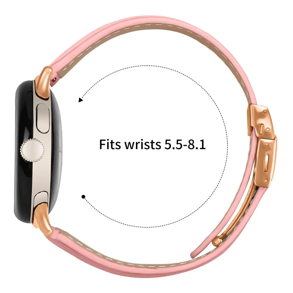 For Google Pixel Watch 4 41mm / Watch 3 41mm / Watch 2 / Watch Genuine Leather Watch Band with Rose Gold Connector Turtle Back Buckle - Pink - 6