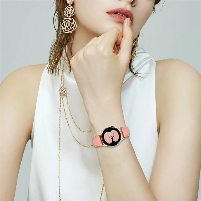 Wrist Strap with Rose Gold Professional Connector For Samsung Galaxy Watch5  /  Watch4 Genuine Leather Watch Band - Pink - 4