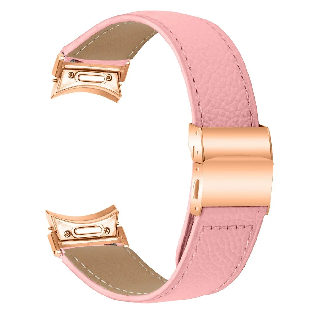Wrist Strap with Rose Gold Professional Connector For Samsung Galaxy Watch7 Genuine Leather Watch Band - Pink - 1
