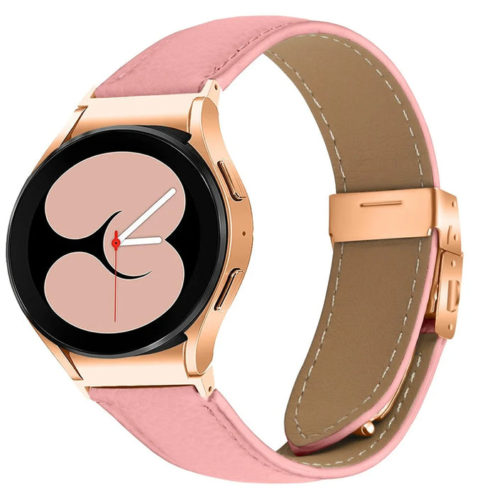 Wrist Strap with Rose Gold Professional Connector For Samsung Galaxy Watch7 Genuine Leather Watch Band - Pink - 2