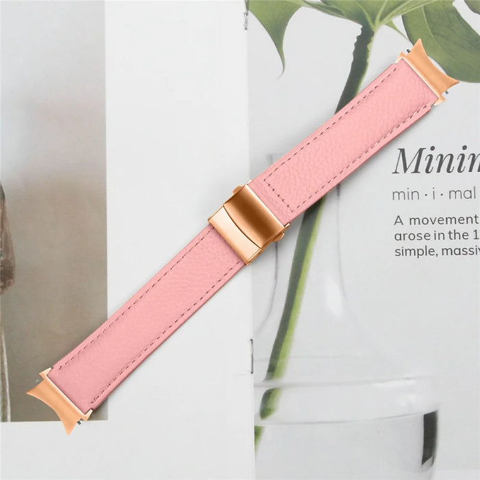 Wrist Strap with Rose Gold Quick Release Connector For Samsung Galaxy Watch6  /  Watch6 Classic Genuine Leather Watch Band - Pink - 5