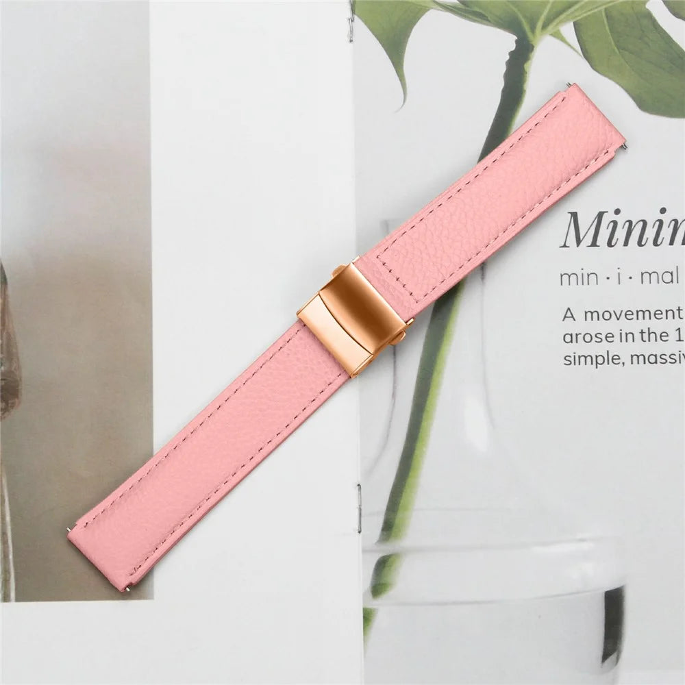 Wrist Strap For Huami Amazfit Active  /  GTR Mini  /  Bip 3 Genuine Leather Watch Band with Rose Gold Connector Turtle Back Buckle - Pink - 5