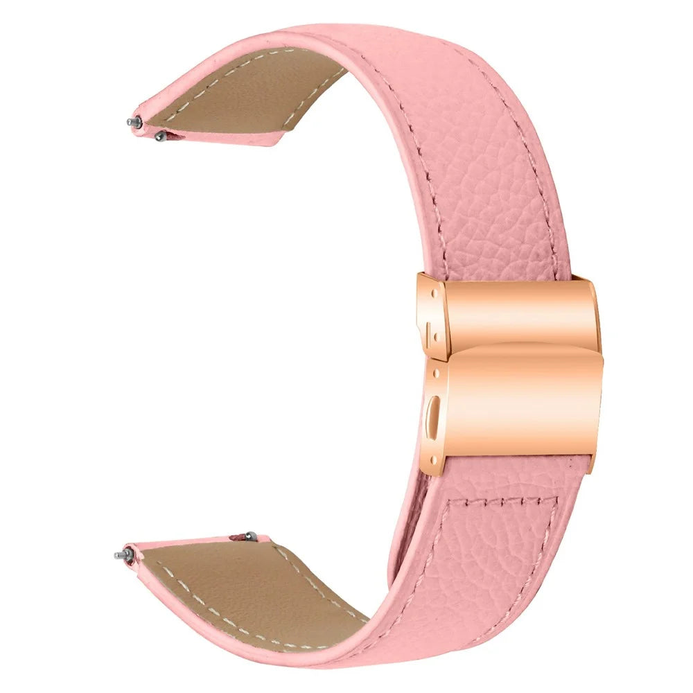 Wrist Strap For Withings Steel  /  Misfit Vapor  /  Haylou BLING LS12 Genuine Leather Watch Band with Rose Gold Connector Turtle Back Buckle - Pink - 1