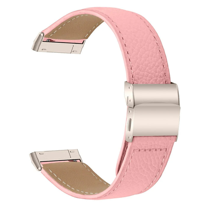 For Fitbit Versa 3  /  Sense Genuine Leather Watch Band with Starlight Connector Turtle Back Buckle - Pink - 1