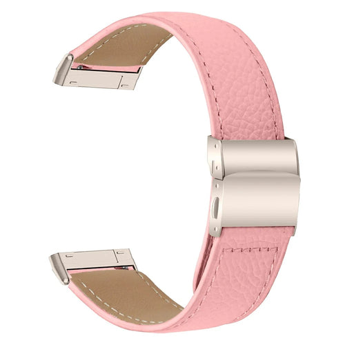 For Fitbit Versa 4  /  Sense 2 Genuine Leather Watch Band with Starlight Connector Turtle Back Buckle - Pink - 1