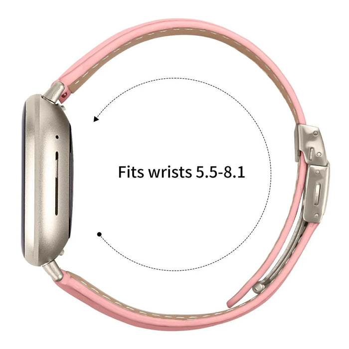 For Fitbit Versa 4  /  Sense 2 Genuine Leather Watch Band with Starlight Connector Turtle Back Buckle - Pink - 6
