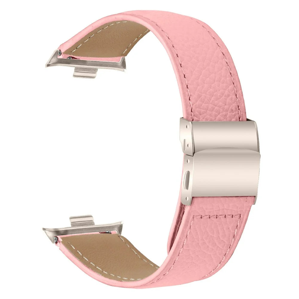 For Xiaomi Smart Band 10 Pro / 9 Pro / 8 Pro / Redmi Watch 6 / 5 / 4 Genuine Leather Watch Band with Starlight Connector Turtle Back Buckle - Pink - 1