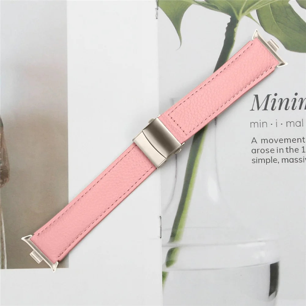 For Xiaomi Smart Band 10 Pro / 9 Pro / 8 Pro / Redmi Watch 6 / 5 / 4 Genuine Leather Watch Band with Starlight Connector Turtle Back Buckle - Pink - 5