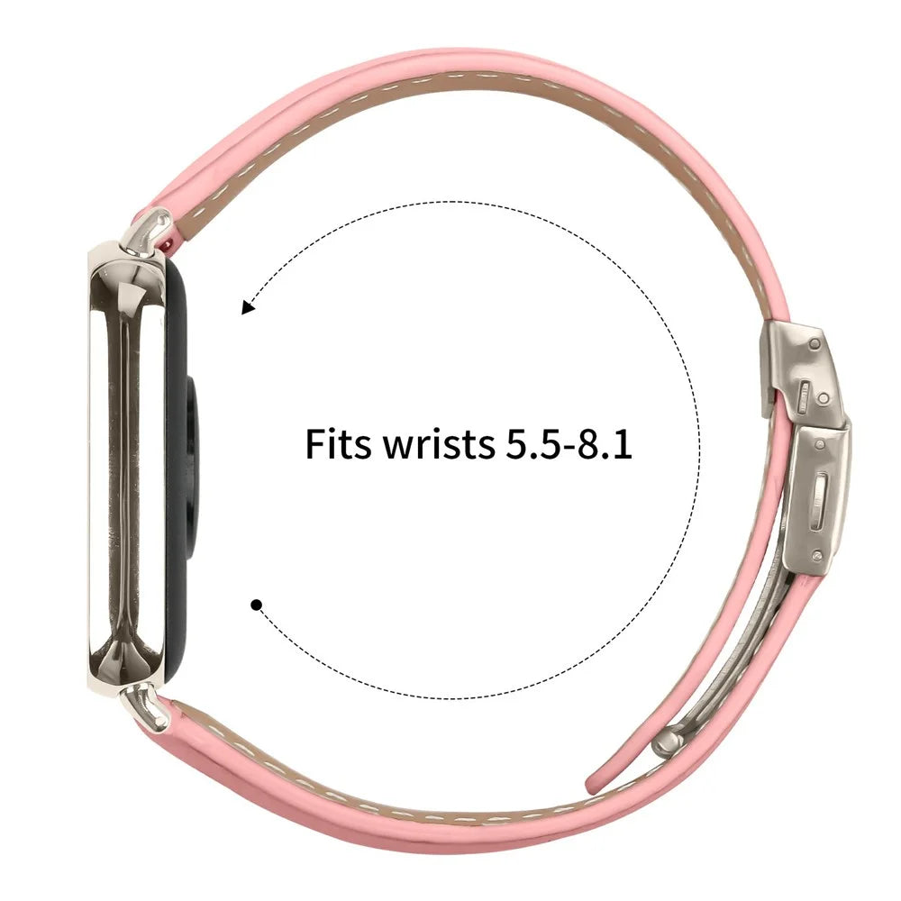 For Xiaomi Smart Band 10 Pro / 9 Pro / 8 Pro / Redmi Watch 6 / 5 / 4 Genuine Leather Watch Band with Starlight Connector Turtle Back Buckle - Pink - 6