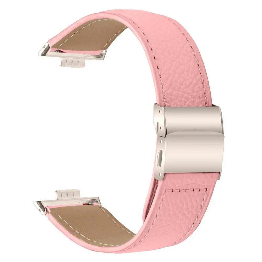 For Huawei Watch Fit 3  /  Fit 4  /  Fit 4 Pro Genuine Leather Watch Band with Starlight Connector Turtle Back Buckle - Pink - 1