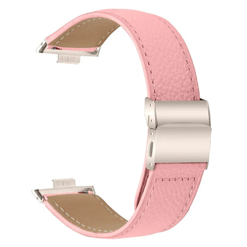 For Huawei Watch Fit 3  /  Fit 4  /  Fit 4 Pro Genuine Leather Watch Band with Starlight Connector Turtle Back Buckle - Pink - 1
