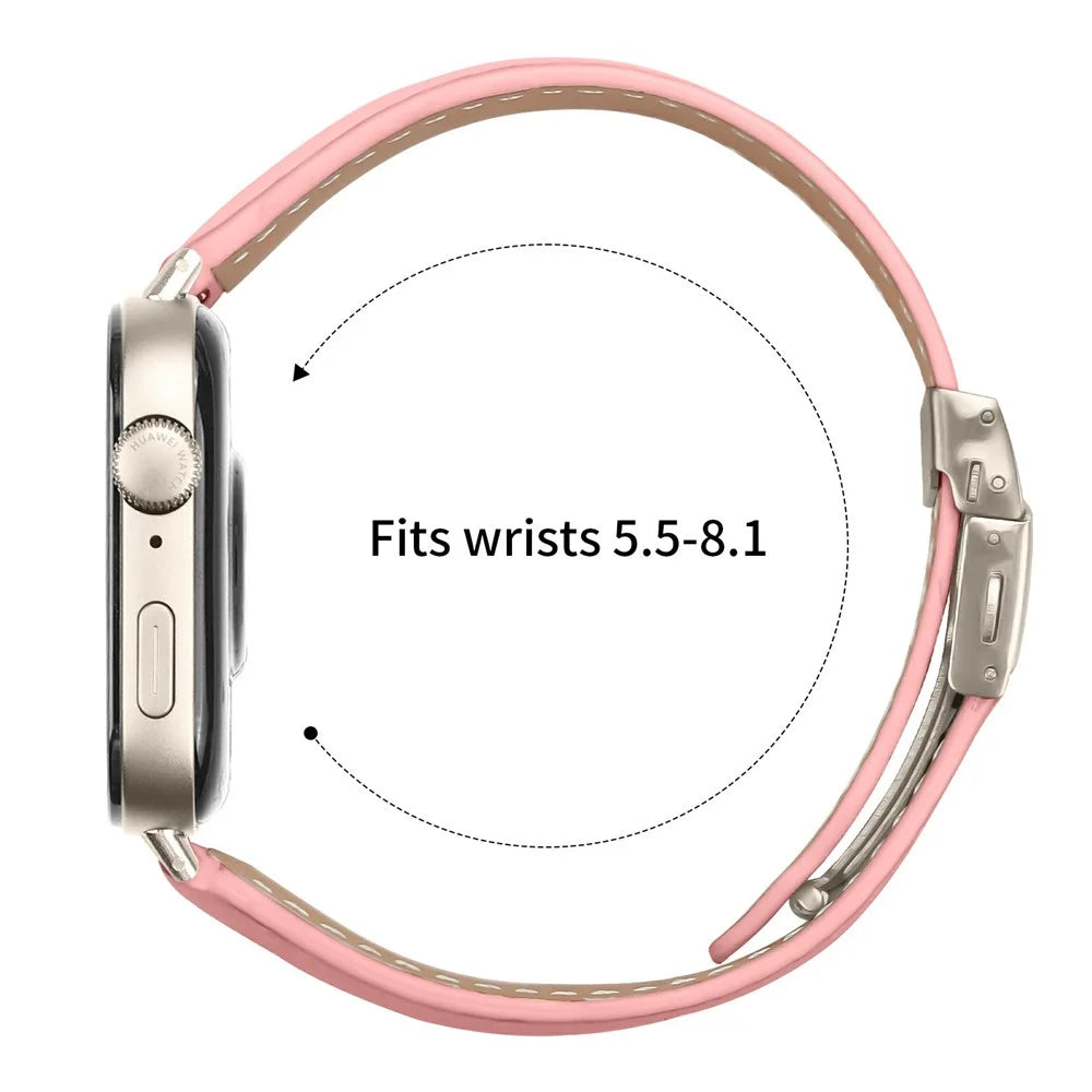 For Huawei Watch Fit 3  /  Fit 4  /  Fit 4 Pro Genuine Leather Watch Band with Starlight Connector Turtle Back Buckle - Pink - 6