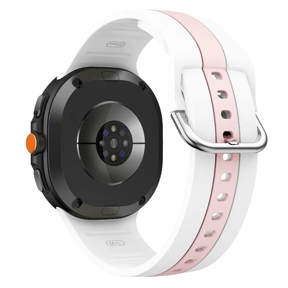 Silicone Strap For Samsung Galaxy Watch8 44mm / 40mm / 8 Classic 46mm Dual Color Watch Band Vertical Stripe Design - White / Pink - 1