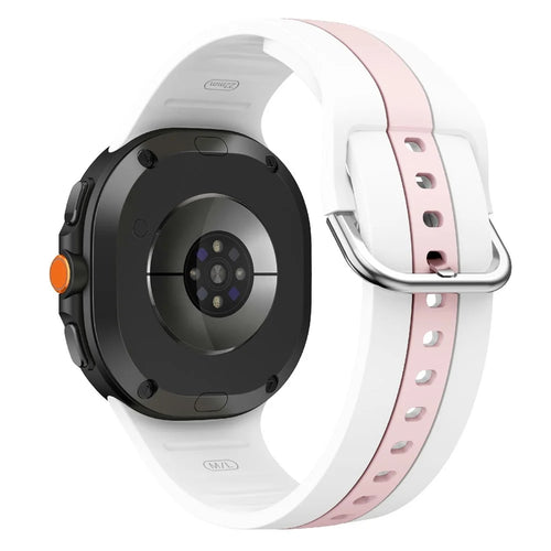 Silicone Strap For Samsung Galaxy Watch8 44mm / 40mm / 8 Classic 46mm Dual Color Watch Band Vertical Stripe Design - White / Pink - 1