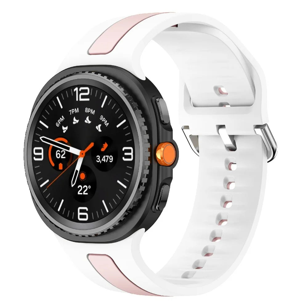 Silicone Strap For Samsung Galaxy Watch8 44mm / 40mm / 8 Classic 46mm Dual Color Watch Band Vertical Stripe Design - White / Pink - 2