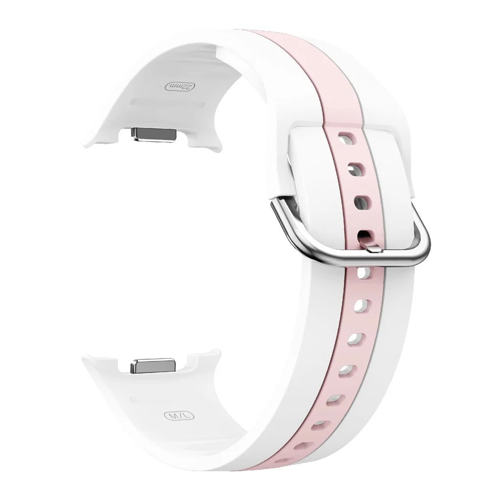 Silicone Strap For Samsung Galaxy Watch8 44mm / 40mm / 8 Classic 46mm Dual Color Watch Band Vertical Stripe Design - White / Pink - 3