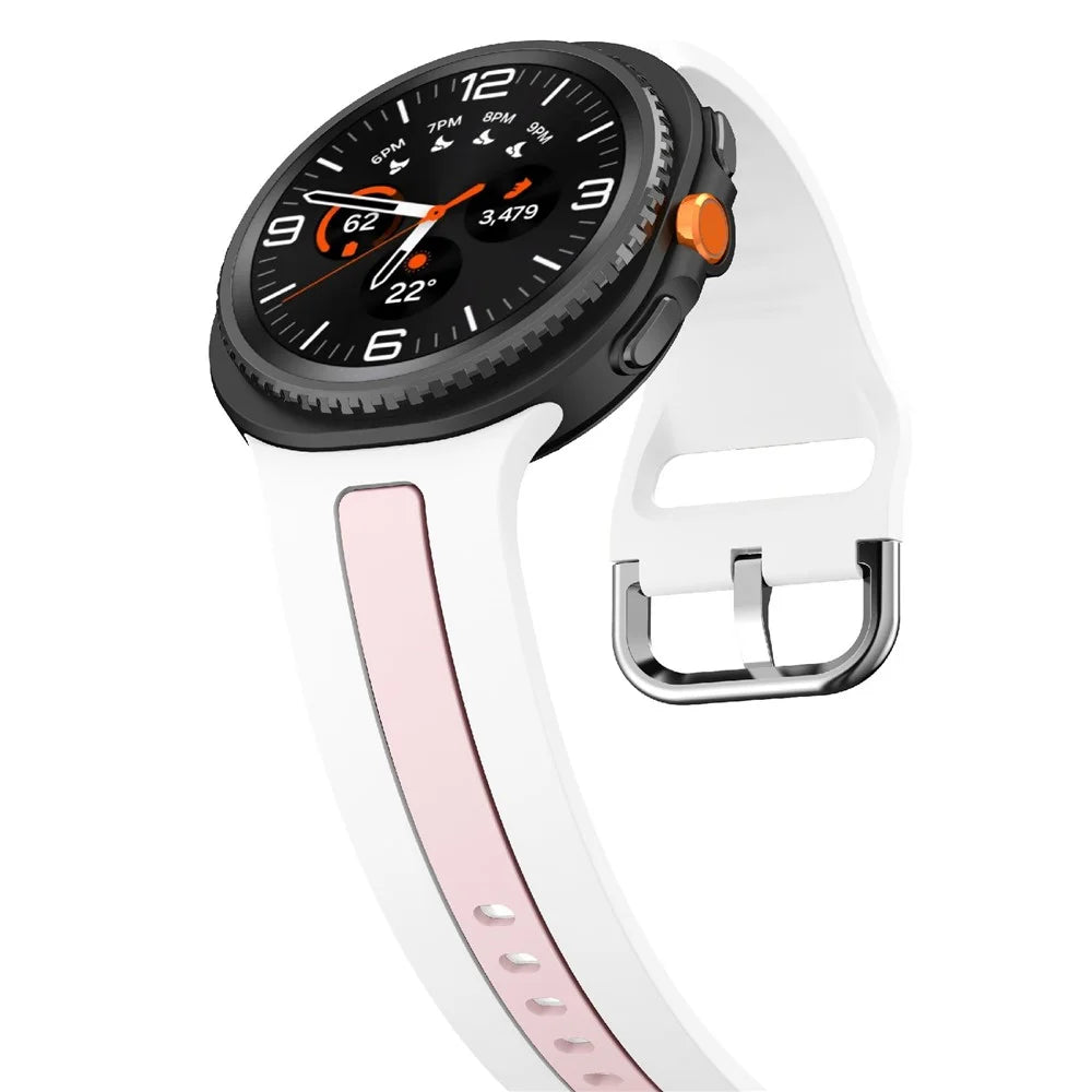 Silicone Strap For Samsung Galaxy Watch8 44mm / 40mm / 8 Classic 46mm Dual Color Watch Band Vertical Stripe Design - White / Pink - 4
