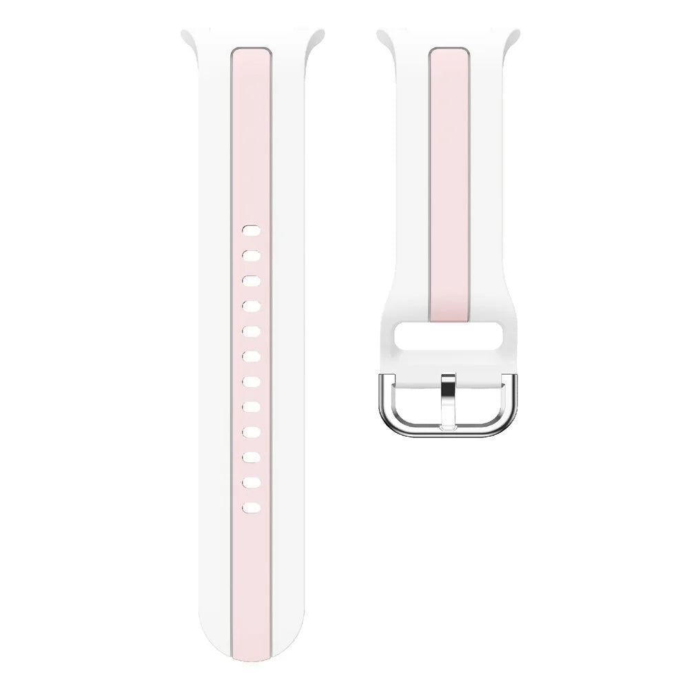 Silicone Strap For Samsung Galaxy Watch8 44mm / 40mm / 8 Classic 46mm Dual Color Watch Band Vertical Stripe Design - White / Pink - 5