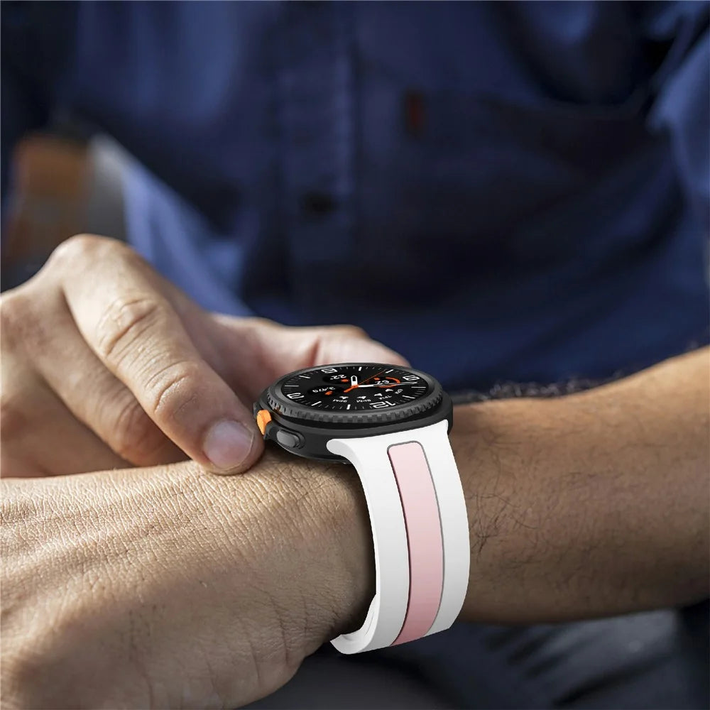 Silicone Strap For Samsung Galaxy Watch8 44mm / 40mm / 8 Classic 46mm Dual Color Watch Band Vertical Stripe Design - White / Pink - 6