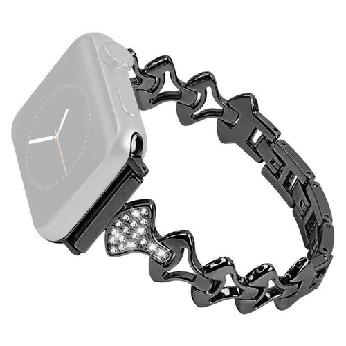 Aluminum Alloy Rhinestone Fan Shaped Bracelet Watch Strap Replacement for Apple Watch Ultra 3 2 1 49mm / Series 11 10 46mm / 9 8 7 45mm / SE3 SE2 SE 6 5 4 44mm / 3 2 1 42mm - Black - 1