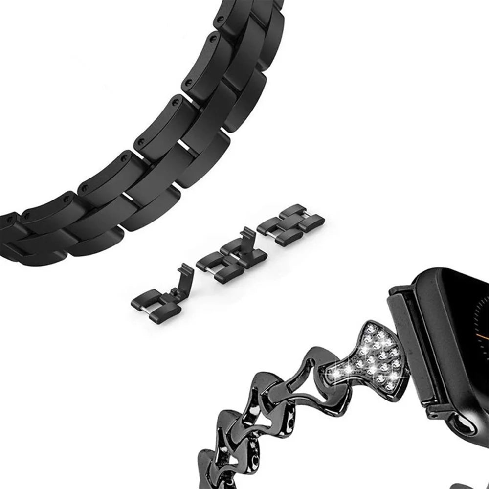 Aluminum Alloy Rhinestone Fan Shaped Bracelet Watch Strap Replacement for Apple Watch Ultra 3 2 1 49mm / Series 11 10 46mm / 9 8 7 45mm / SE3 SE2 SE 6 5 4 44mm / 3 2 1 42mm - Black - 4