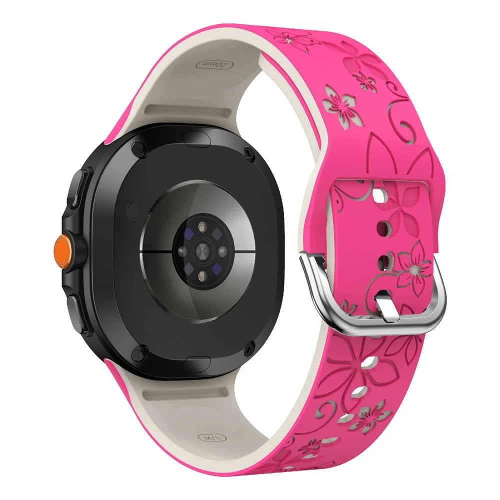 Dual Color Carved Silicone Strap For Samsung Galaxy Watch8 44mm / 40mm / 8 Classic 46mm Replacement Watch Band - Rose / Starlight - 1