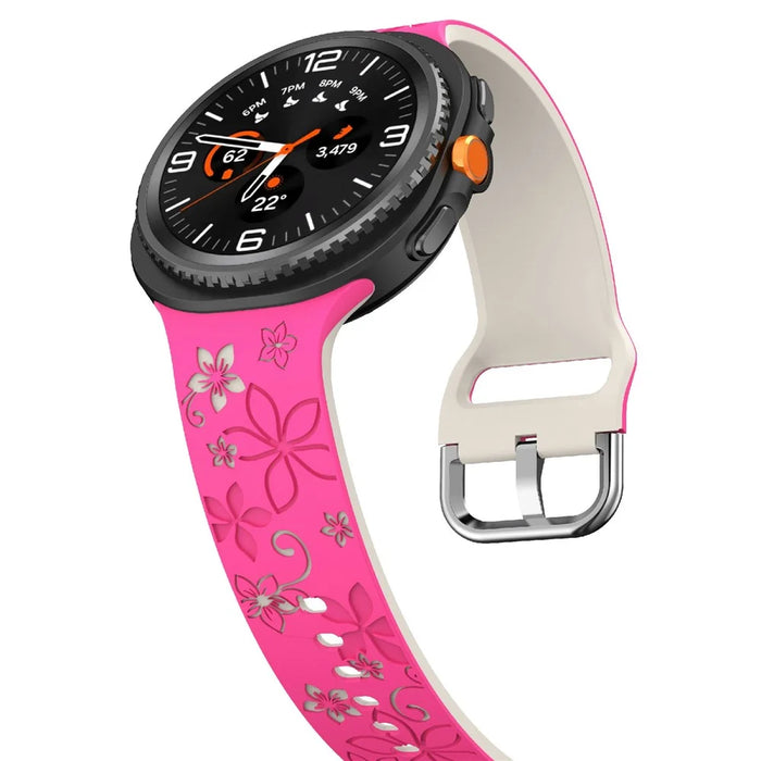 Dual Color Carved Silicone Strap For Samsung Galaxy Watch8 44mm / 40mm / 8 Classic 46mm Replacement Watch Band - Rose / Starlight - 4