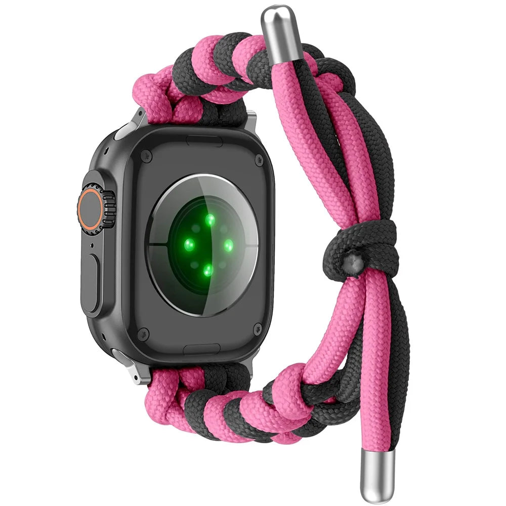 Watch Band for Apple Watch Ultra 3 2 1 49mm  /  Series 11 10 46mm  /  9 8 7 45mm  /  SE3 SE2 SE 6 5 4 44mm  /  3 2 1 42mm Dual Color Braided Nylon Strap - Black+Rose - 1