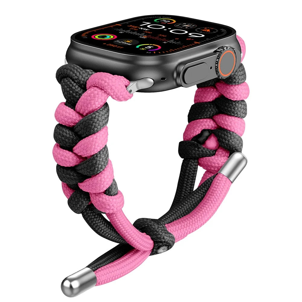 Watch Band for Apple Watch Ultra 3 2 1 49mm  /  Series 11 10 46mm  /  9 8 7 45mm  /  SE3 SE2 SE 6 5 4 44mm  /  3 2 1 42mm Dual Color Braided Nylon Strap - Black+Rose - 2