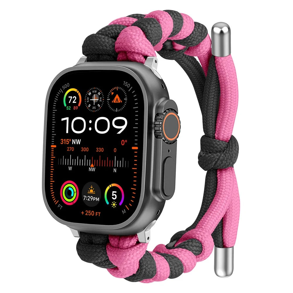 Watch Band for Apple Watch Ultra 3 2 1 49mm  /  Series 11 10 46mm  /  9 8 7 45mm  /  SE3 SE2 SE 6 5 4 44mm  /  3 2 1 42mm Dual Color Braided Nylon Strap - Black+Rose - 3