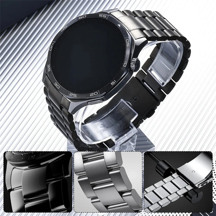 For Huawei Watch GT 6 46mm Stainless Steel Watch Band Arc-shaped 3-bead Flat Buckle Strap - Silver - 5