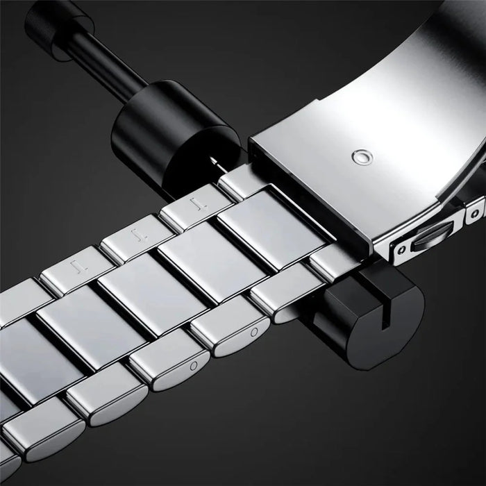 For Huawei Watch GT 6 46mm Stainless Steel Watch Band Arc-shaped 3-bead Flat Buckle Strap - Silver - 6