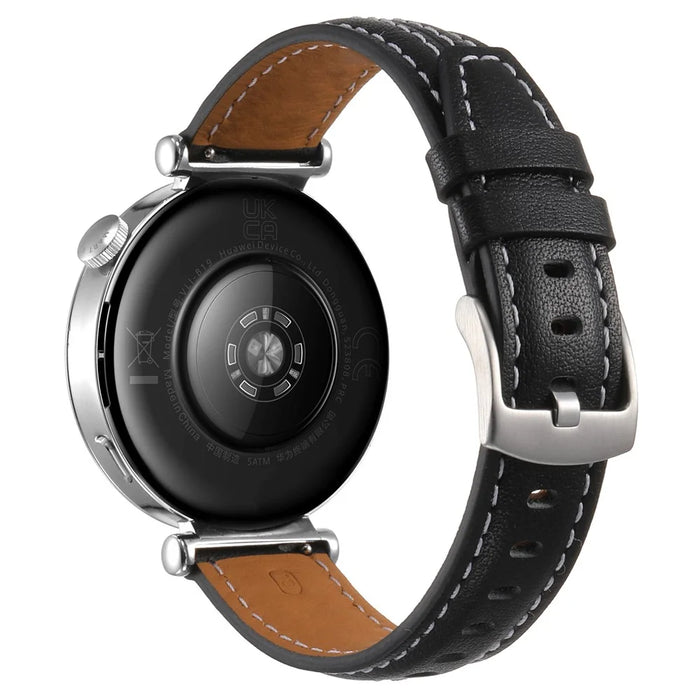 18mm Genuine Leather Watch Band for Huawei Watch GT 6 41mm /  5 41mm / 4 41mm Adjustable Replacement Strap - Black - 1