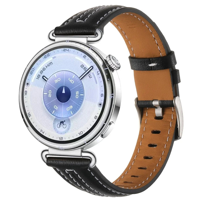 18mm Genuine Leather Watch Band for Huawei Watch GT 6 41mm /  5 41mm / 4 41mm Adjustable Replacement Strap - Black - 3