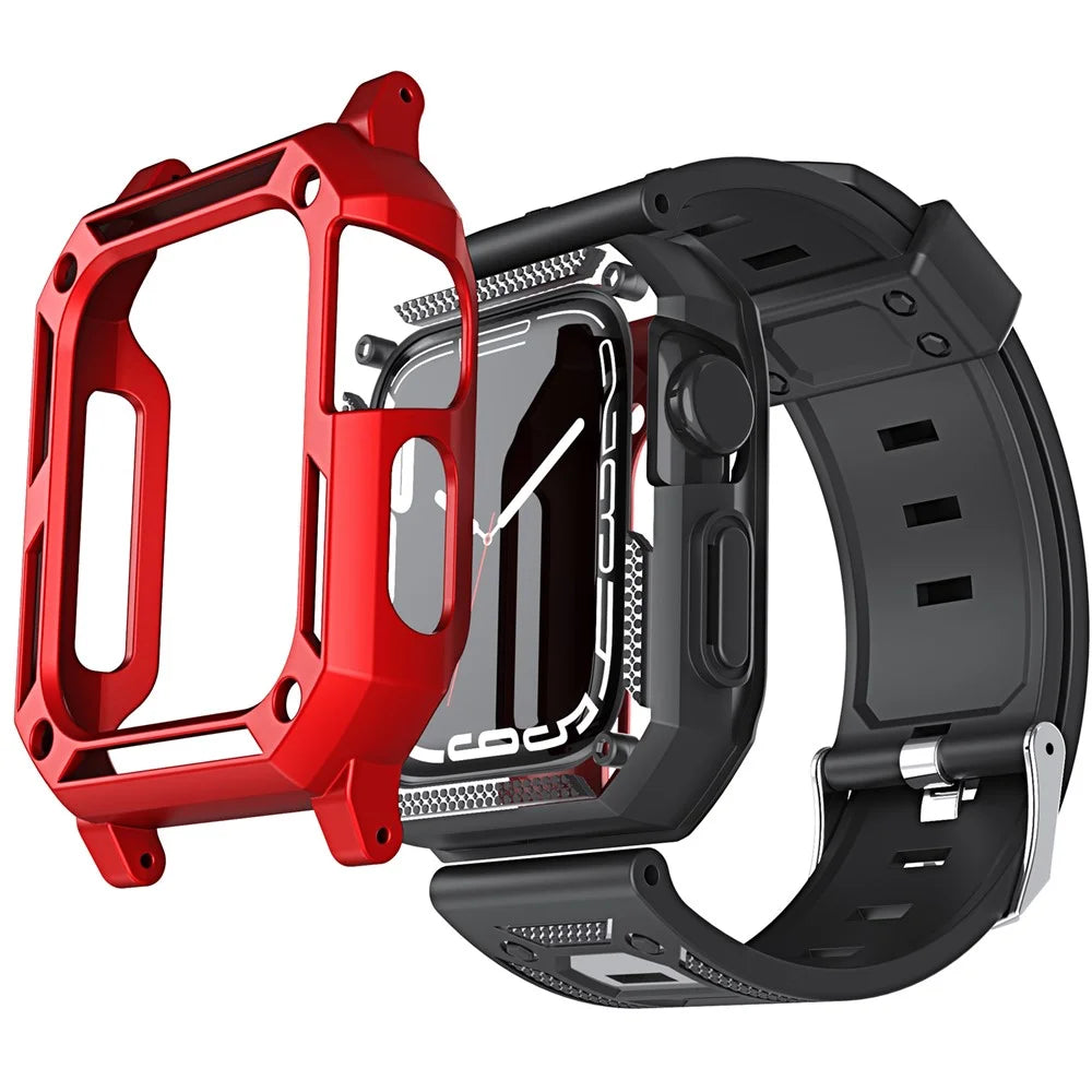 For Apple Watch Ultra 3 49mm / 2 49mm / Ultra 49mm Replacement Strap with Watch Case / Screen Film 3 in 1 Watch Band Cover TPU Wrist Strap - Red - 3